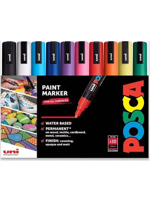 Pc-5m Su Bazlı Kalıcı Marker Boya Kalemleri - 2,5 mm Orta Mermi Ucu - 10'lu Paket