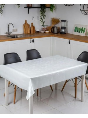 Tekstil Kolay Silinebilir Leke Tutmaz Astarlı Pvc Muşamba Masa Örtüsü Çiçekli Beyaz 140 x 180