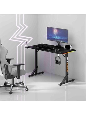 Nova Profesyonel Rgb Oyuncu Masası 112X60 Siyah, Rgb Aydınlatmalı, Karbon Fiber Yüzey