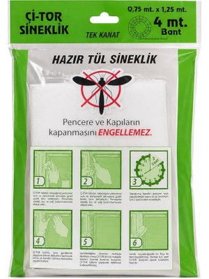 Sineklik Hazır Tül Sineklik Tek Kanat 75 cm x 125 Cm, Kapı ve Pencere Uyumlu, 4 Metre Yapıştır