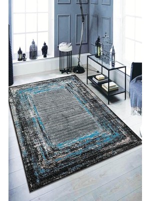 Home Dijital Baskı Kaymaz Taban Makinede Yıkanan Vintage Halı AR123, Mavi, 120 x 180