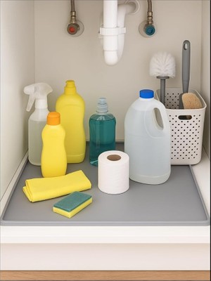 Geçirmez Silikon Lavabo Altı Matı (60X40 Cm) - Mutfak ve Banyo Tezgah Altı Koruyucu Düzenleyici