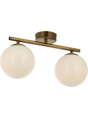 Spor Plafonyer Model Modern Glop Beyaz Camlı Ikili Avize Gold Tek Ebat 0077-2GOLDGLOPBEYAZCAM