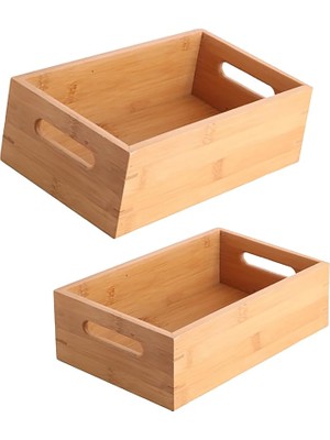 Bambu Organizer Kutusu 2'li Set, Doğal Bambu Saklama Kutuları, Tutma Kulplu, Çok Amaçlı Düzenl