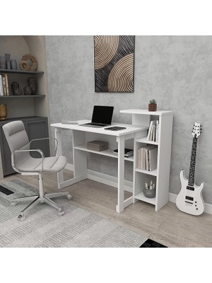 5 Raflı Kitaplıklı Çalışma Masası (Mat Beyaz)