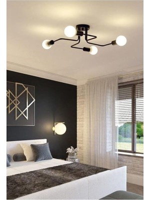 Retro Akrep Modern 4'lü Plafonyer Tavana Monte Avize Siyah Tek Ebat 3599-4BLK