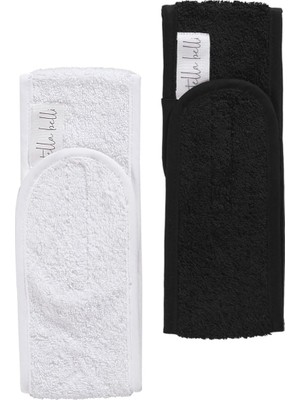 Bandı | 2li Set | HAVLU%100 Pamuk | Ter Sporcu Makyaj Bandana, Cırt Bant Biyeli | Siyah & Beyaz