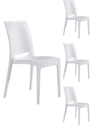 4 Adet Rattan Beyaz Sandalye/balkon-Bahçe-Teras