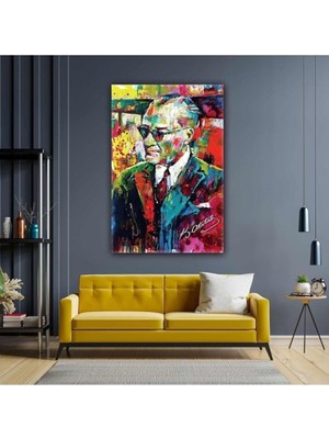 Yağlı Boya Efektli Mustafa Kemal Atatürk Portresi Karizma Gözlük Soyut Kanvas Tablo Beyaz 60 x