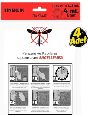 Kanat Pratik Sineklik, 0.75 m x 1.25 m Tül, Kapı & Pencere Uyumlu, 4 M Yapıştırma Bantlı (