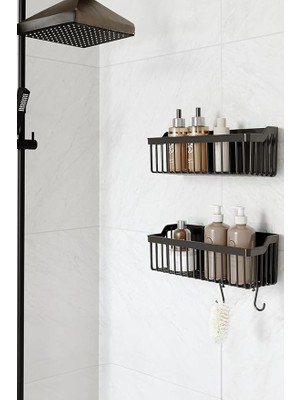 Banyo Rafı 2'li Banyo Düzenleyici Duş Rafı Kanca Askılı Organizer Şampuanlık Plastik