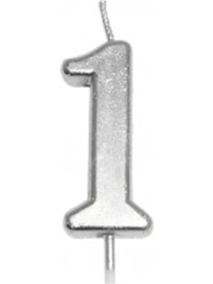 1 Yaş Gümüş Rakam Mum Gümüş Renk Doğum Günü Pasta Mumu 12 cm BMCNM1116