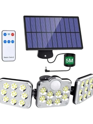 138 LED Güneş Enerjili 3 Mod Kumandalı 5 Metre Kaliteli Sensörlü Sokak Lambası