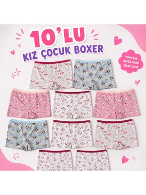 Orivra 12'li Kız Çocuk Şort Boxer seti  Pamuklu Esnek Desenli İç Çamaşırı Paketi