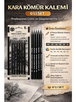 Kalemi 6’lı Set - Çizim Kalemi - Füzen Kara Kalem Seti 2h-Hb-2b-4b-6b-8b