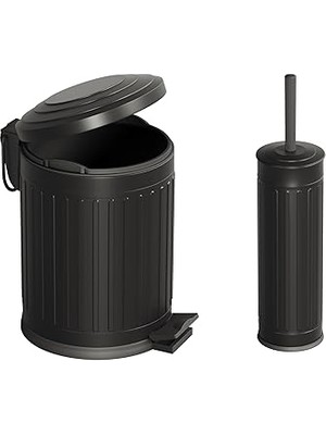 Bagno Midas Klozet Fırçası + Çöp Kovası 5lt -2 Parça Set, Mat Siyah | 35.22.89.01.03
