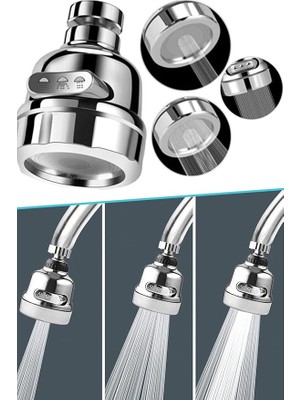 Krom 3 Fonksiyonlu Mutfak Lavabo Başlığı 360 Derece Dönen Tasarruflu Musluk Başlığı 1410