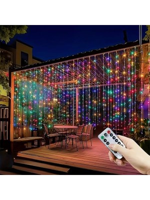 Kumandalı Peri Tel LED Aydınlatma 300 Ledli Perde Işık 10 Saçaklı 3x3 Metre Dekoratif Duvar I