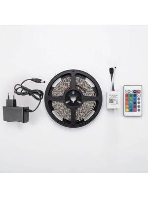 Metre Rgb Şerit LED Tak Çalıştır Hazır Set, 2835 Çipli, IP20 Silikonsuz, Adaptör ve Kumanda
