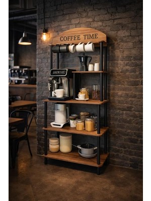Time Çok Amaçlı Dolap & Kahve Köşesi – Retro Tasarım, Parlak Beyaz & Safir Meşe, Mdf Gövde