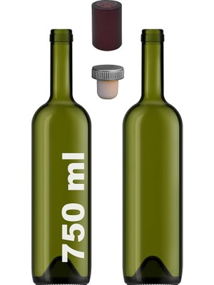 750 ml Yeşil Şarap Şişesi Sentetik Mantar Tıpalı ve Kapüşonlu Boş Çukur Cam Şişe 2 Adet