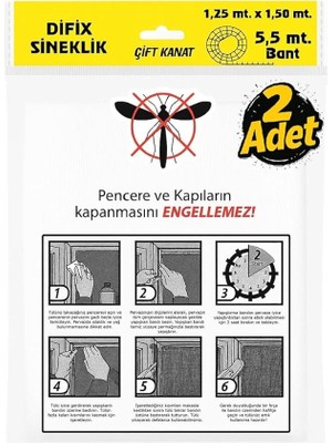 Kanat Pratik Sineklik, 1,25  m x 1.5 m Tül, Kapı & Pencere Uyumlu, 5,5 M Yapıştırma Bantlı