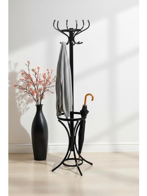 Portmanto, Metal Ayaklı Ev ve Ofis Kullanımı, Siyah, Metal Gövde, 35-40 cm Genişlik x 165 cm Y�