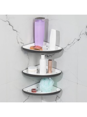 0447 3'lü Istiridye Banyo Köşe Rafı - Yapışkanlı Duş Rafı Banyo Düzenleyici Organizer - A