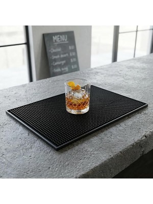 Lüx Bar Matı 43X28 cm Kaymaz Siyah Kauçuk Bar ve Bulaşık Matı - Dayanıklı Dökülme ve Servi