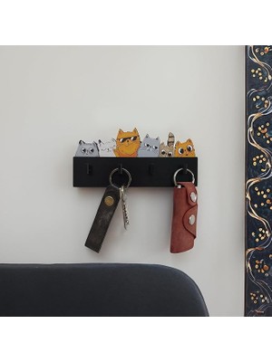 Art & Decoration Cajuart Renkli Çizim Sevimli Kediler Duvar Askılık Anahtarlık