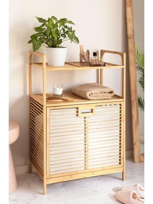 Bambu Xl Çok Amaçlı Çamaşır Sepeti Organizer 2 Raflı Kirli Sepetli Dayanıklı Banyo Düzenleyici DB-0004
