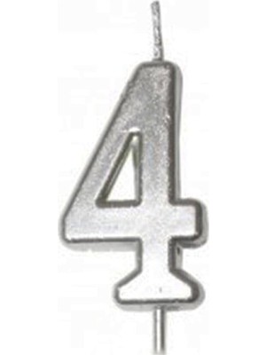 4 Yaş Gümüş Rakam Mum Gümüş Renk Doğum Günü Pasta Mumu 12 cm BMCNM1118
