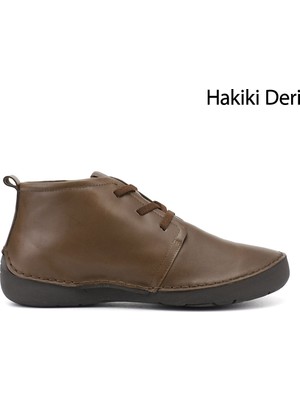 Gönderi(r) Kadın Koyu Vizon  Bağcıklı Hakiki Deri Comfort Bot