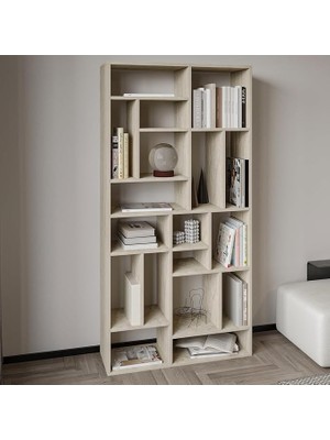 Kitaplık – 18 Raflı, Modern Kütüphane, Traverten