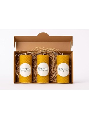 Balmumu Petek Mum 3'lü Set | Hesperia | 10.5cm x 4cm | Elle Sarım | Zararlı Kimyasalı Içermez |