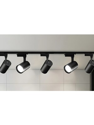 UltraMint 5 Adet Siyah Kasa Beyaz Işık Dönen LED Ray Spot ve Raylı Armatür