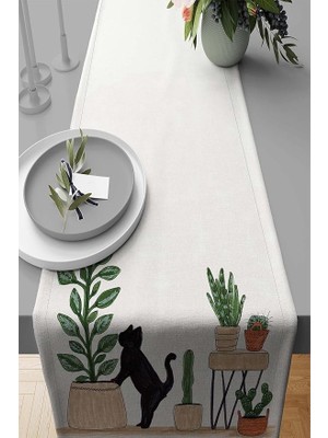 Home 40X140CM Runner Dokuma Leke Tutmaz Premium Tay Tüyü Kumaş Masa Örtüsü Kaktüslü RNR444