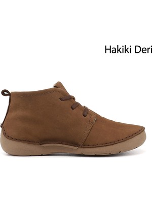Gönderi(r) Kadın Taba Nubuk - Taba Deri  Bağcıklı Hakiki Deri Comfort Bot