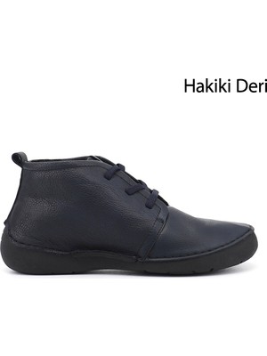 Gönderi(r) Kadın Lacivert Antik  Bağcıklı Hakiki Deri Comfort Bot