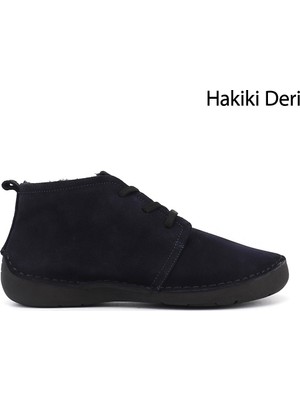 Gönderi(r) Kadın Lacivert Süet  Bağcıklı Hakiki Deri Comfort Bot