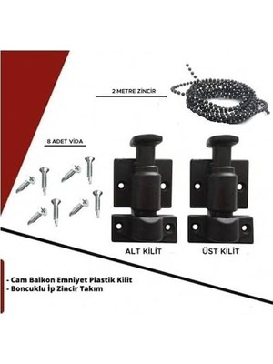 - Cam Balkon Emniyet Plastik Kilit - Boncuklu Ip Zincir Takım Seti