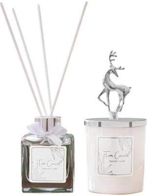 Kokulu Geyik Tasarımlı Dekoratif Oda Kokusu Seti - 150G Kokulu Mum & 100ML Çubuklu Oda Kokusu (Se