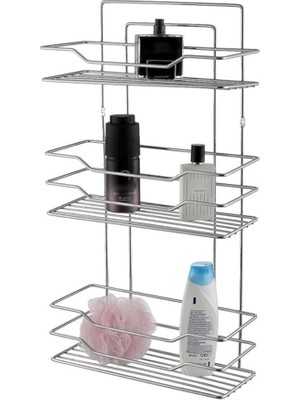 3 Raflı Krom Banyo Rafı Şampuanlık Sabunluk Banyo Duş Düzenleyici