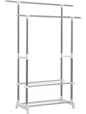 Elbise Askısı, 95-172 cm Ayarlanabilir 2 Ayakkabı Raflı, Paslanmaz Çelik Kaplama Borular, LLR03