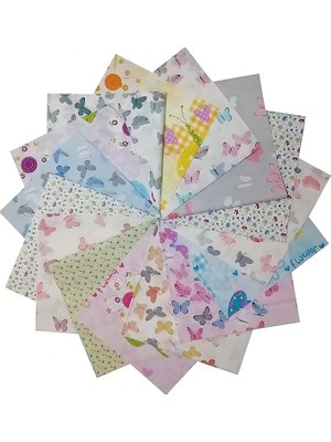 15 Parça Kırkyama Patchwork Pamuklu Kumaş Elişi 40YAMA Hobi Dikiş - Kelebek Serisi