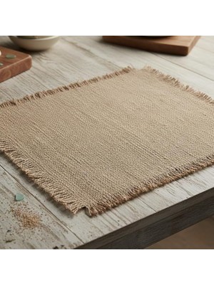 Doğal Jüt Amerikan Servis, 35X45 Cm, 6'lı Set, Saçaklı Kenar Detaylı