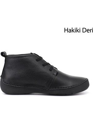 Gönderi(r) Kadın Siyah Floter  Bağcıklı Hakiki Deri Comfort Bot