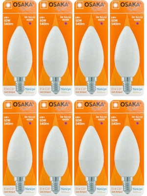 6W (50W) Günışığı (4000K) E14 Duylu LED Mum Ampul, 8 Adet
