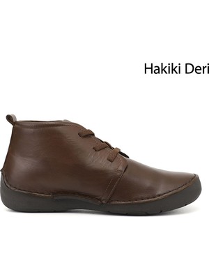 Gönderi(r) Kadın Kahve  Bağcıklı Hakiki Deri Comfort Bot