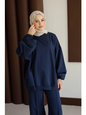 Moonsc Kadın Oversize 2 Iplik Lacivert Tesettür Eşofman Takımı